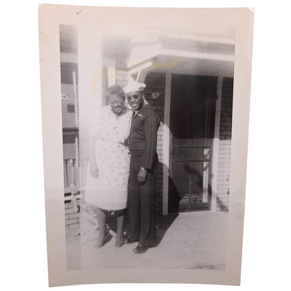Vintage Found Photo African American Black 1940s Military Uniform Mother Son